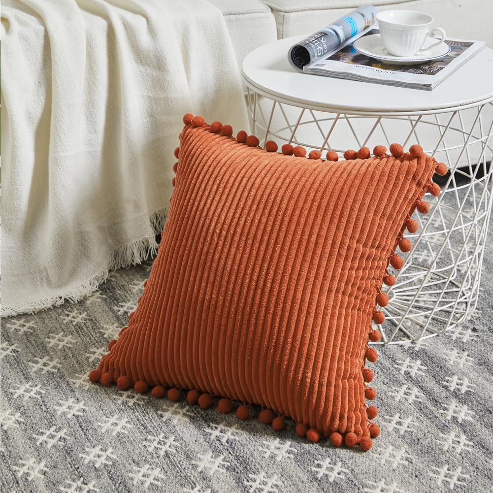 Decorative Throw Pillow Covers / 18 x 18 / Burnt Orange / Set of 2