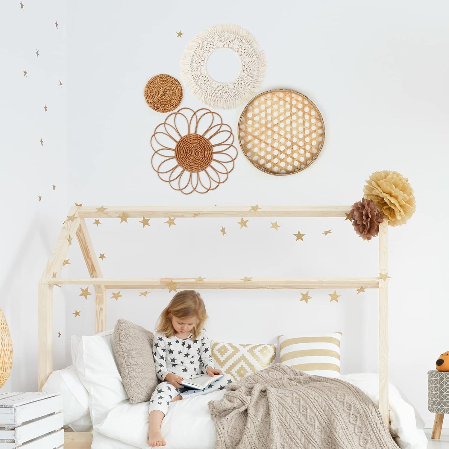 Bamboo Baskets / Boho Wall Hanging Set / Set of 8