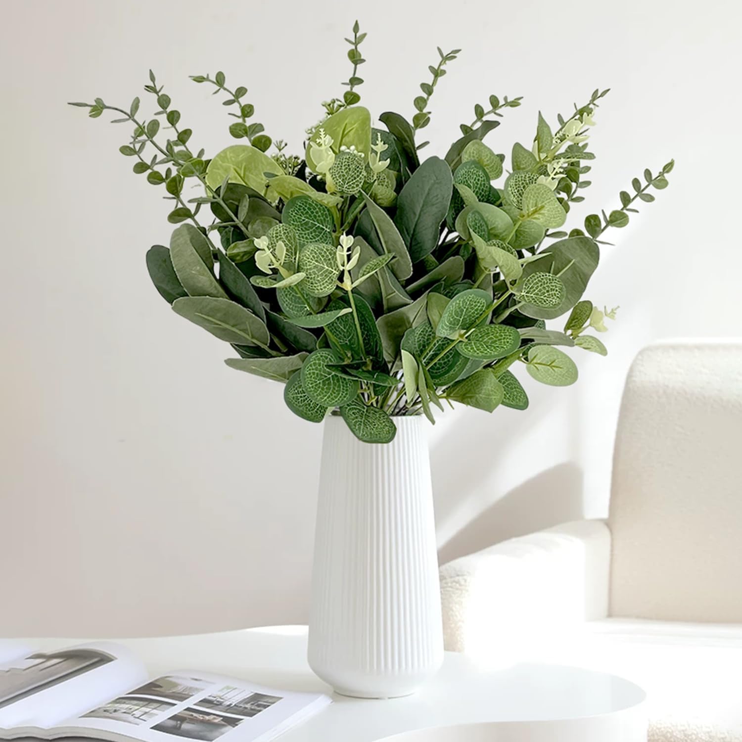 4 Kinds Mixed Artificial Dollar Eucalyptus Greenery Branches / Silver / Set of 30