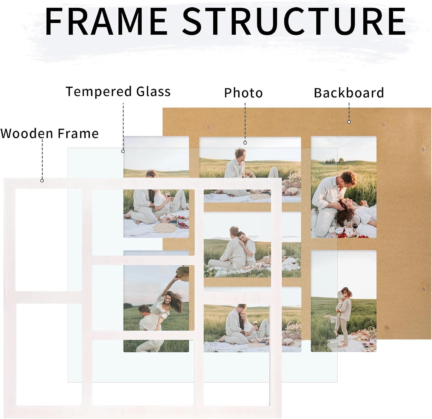 YESKAY 4x6 Picture Frame Collage for Wall Decor, Multiple Photo Collage Frames with Tempered Glass, 7-Opening for 4 x 6