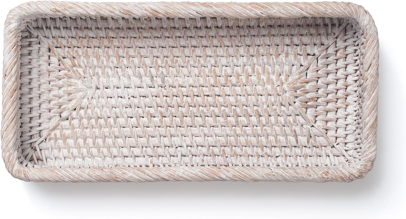 Rattan Bathroom Vanity Tray / 10.2 x 4.9 x 1.6 / Whitewash