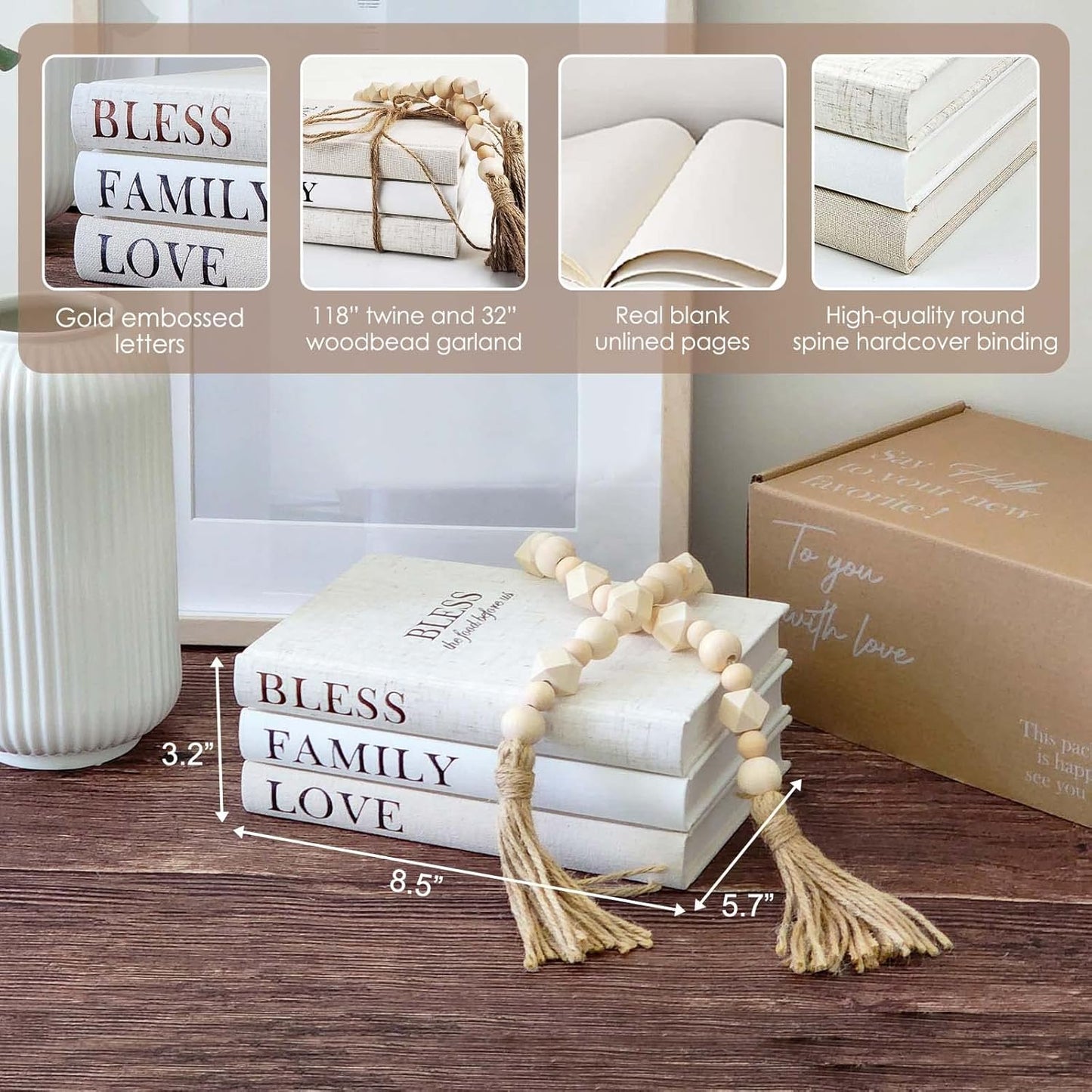 Linen Covered Decor Books / Beige / Set of 3