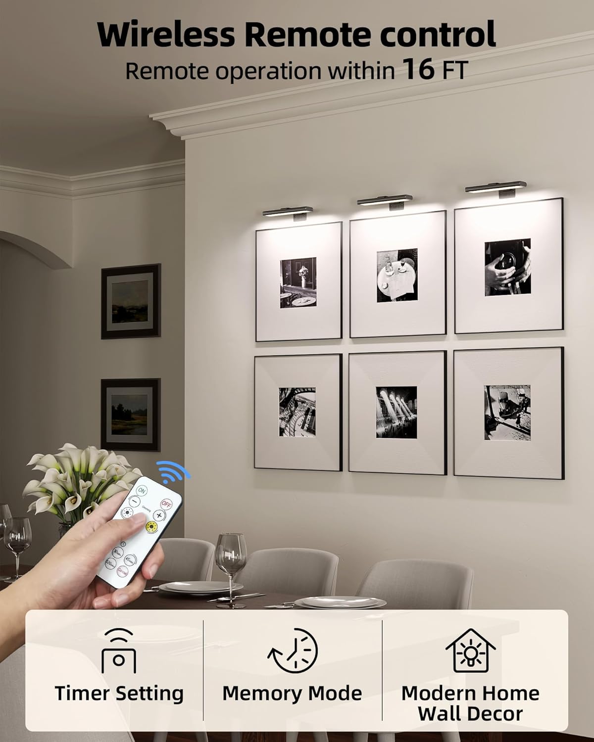 EZVALO Picture Light for Wall, Rechargeable 2400mAh Lights Wireless with IR Remote, 3 Color & Dimmable Magnetic 7.87''