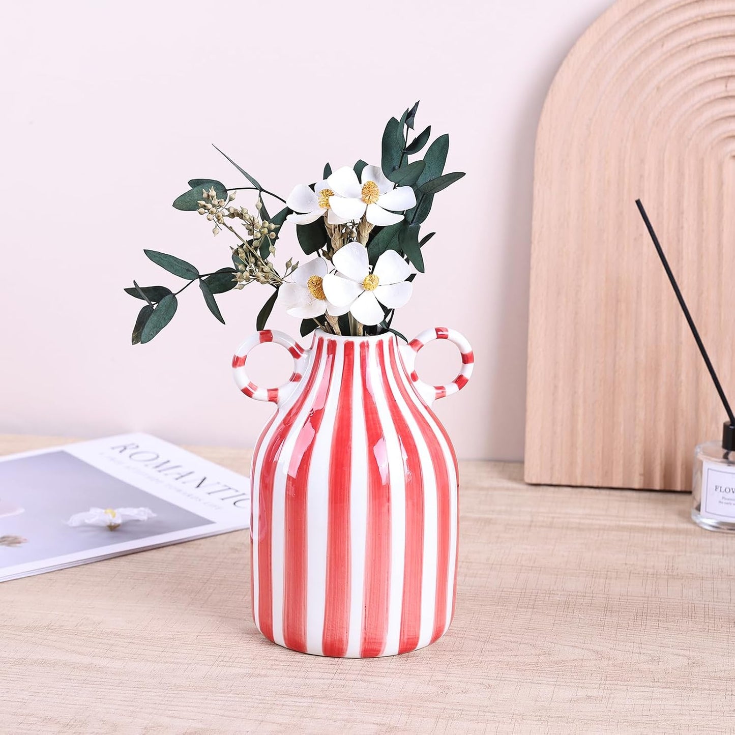 Ceramic Vase / Red and White