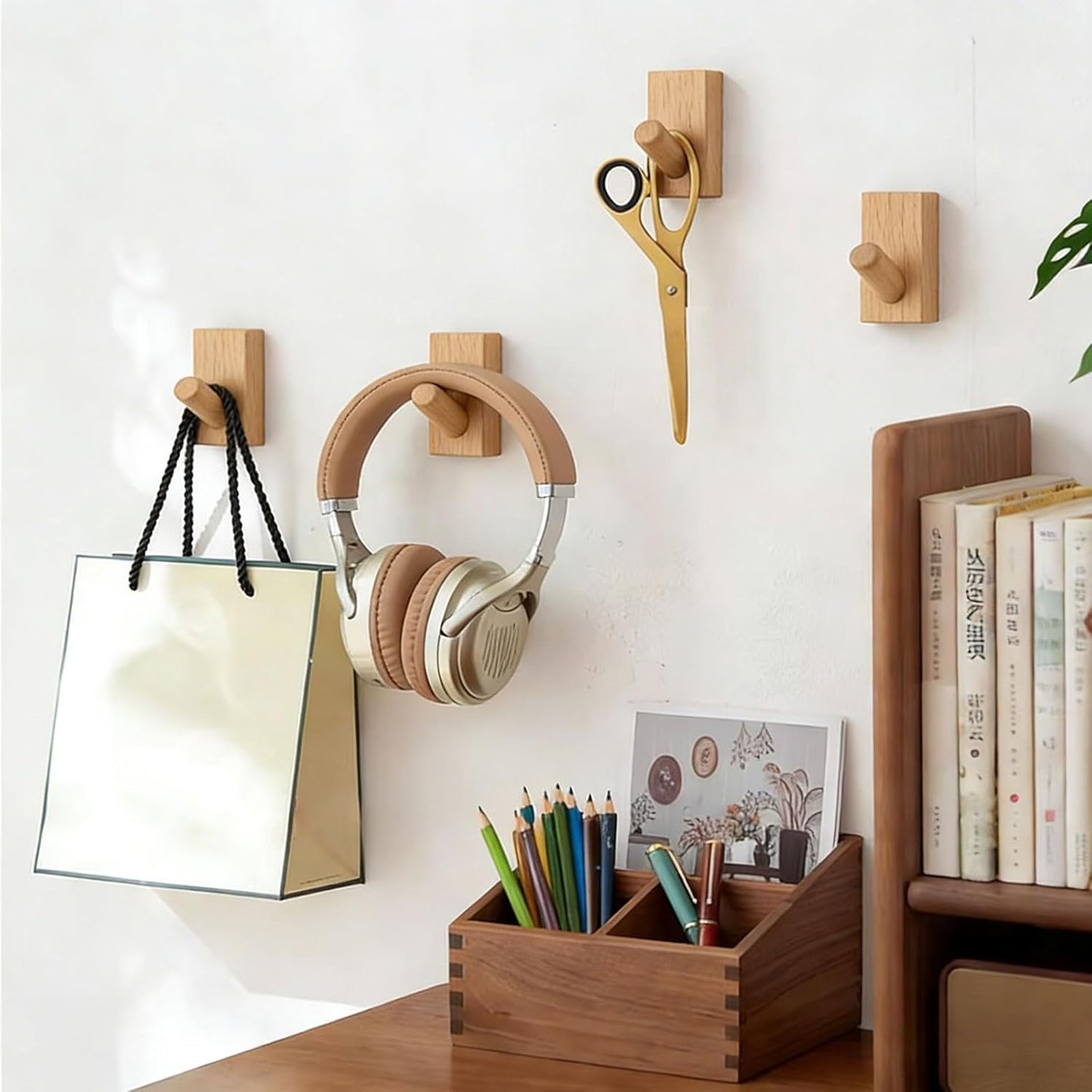 Adhesive Wall Hooks Hat Rack / Rectangle-beech / Set of 4
