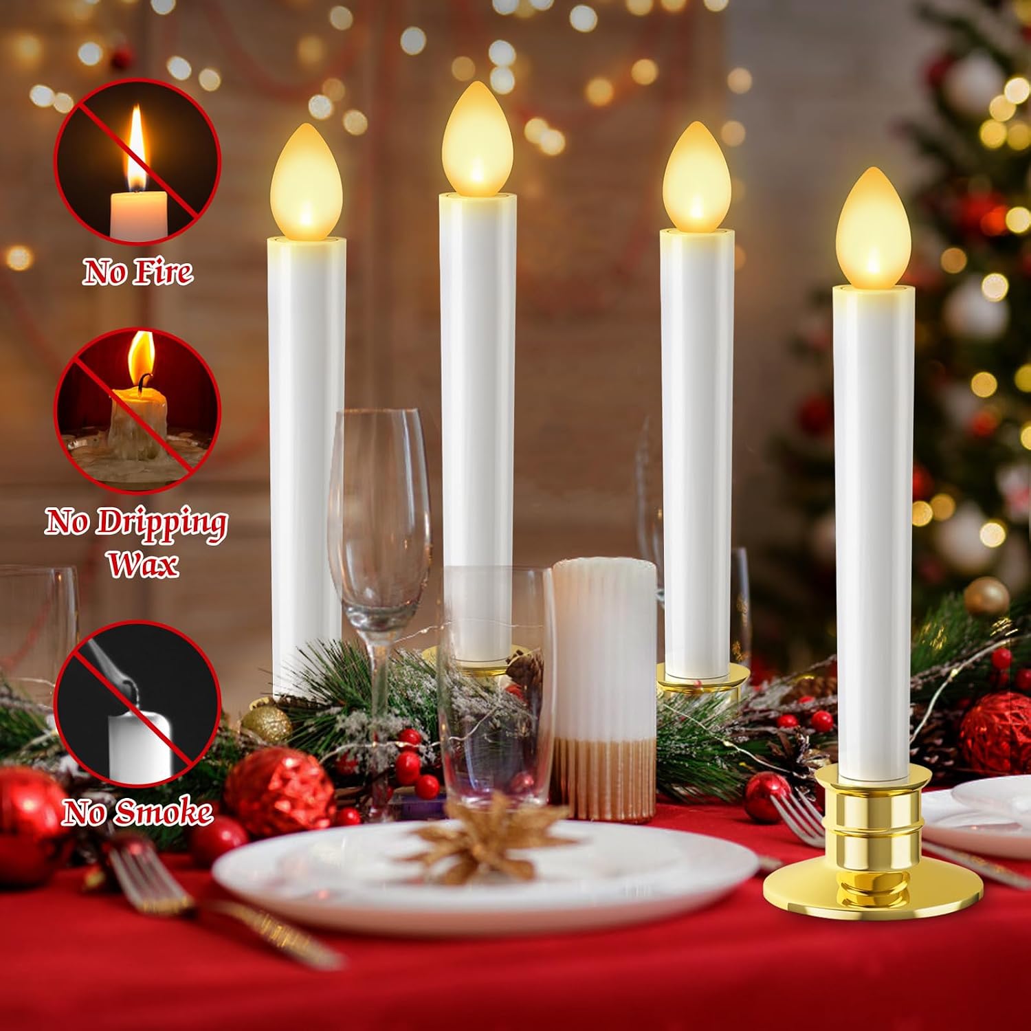 Christmas Window Candles Lights Battery Operated Candles 6 Pack Xmas Decor | Christmas Decorations Flameless Candles
