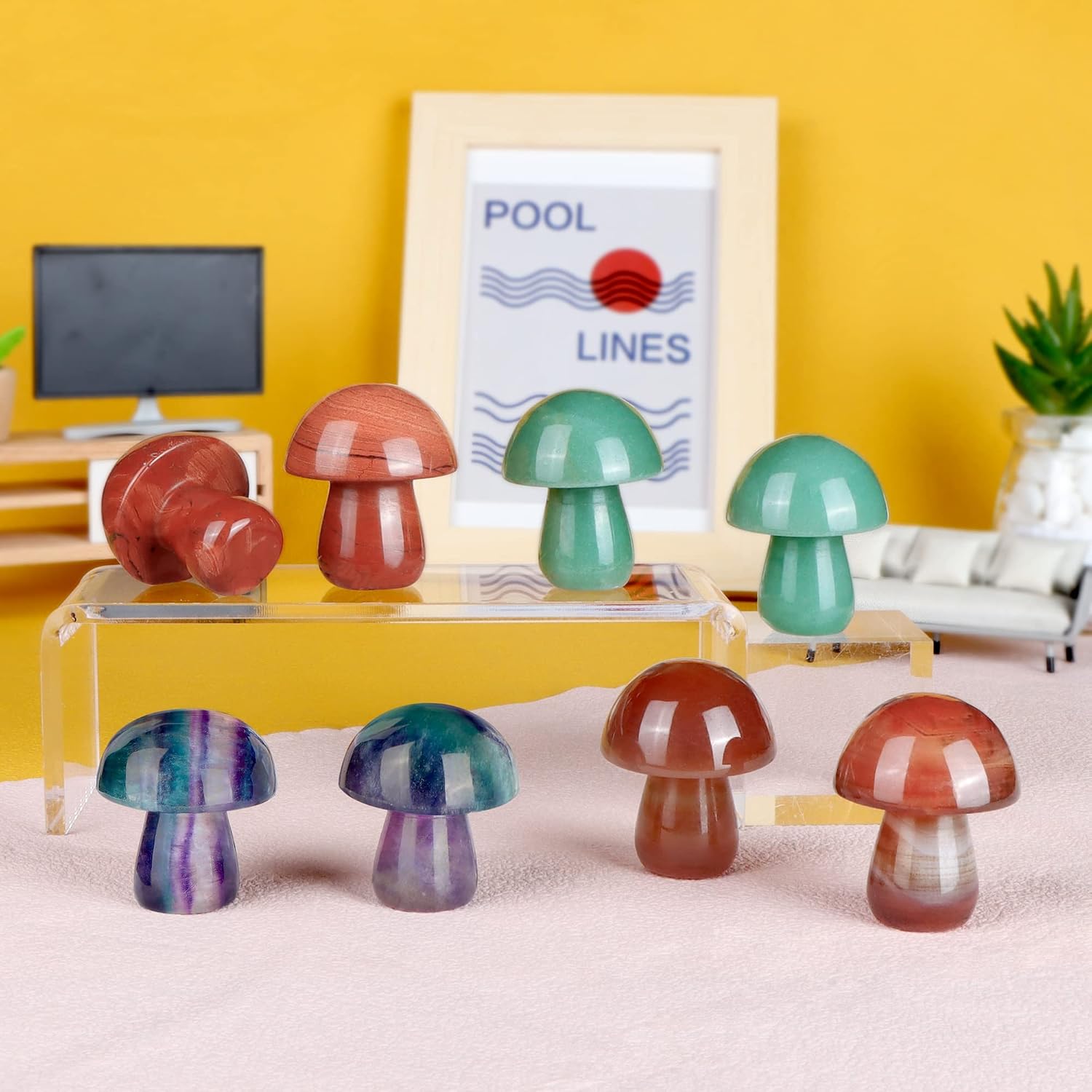Mini Mushrooms Crystal Mushroom Sculpture Decor Mini Mushroom Gifts Home Decor / Green Aventurine
