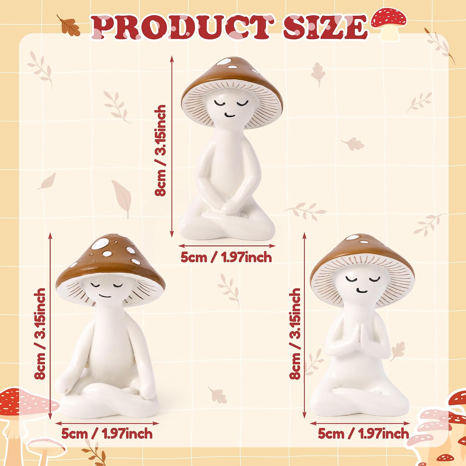 Meditation Mushroom Resin Statue / Set of 3