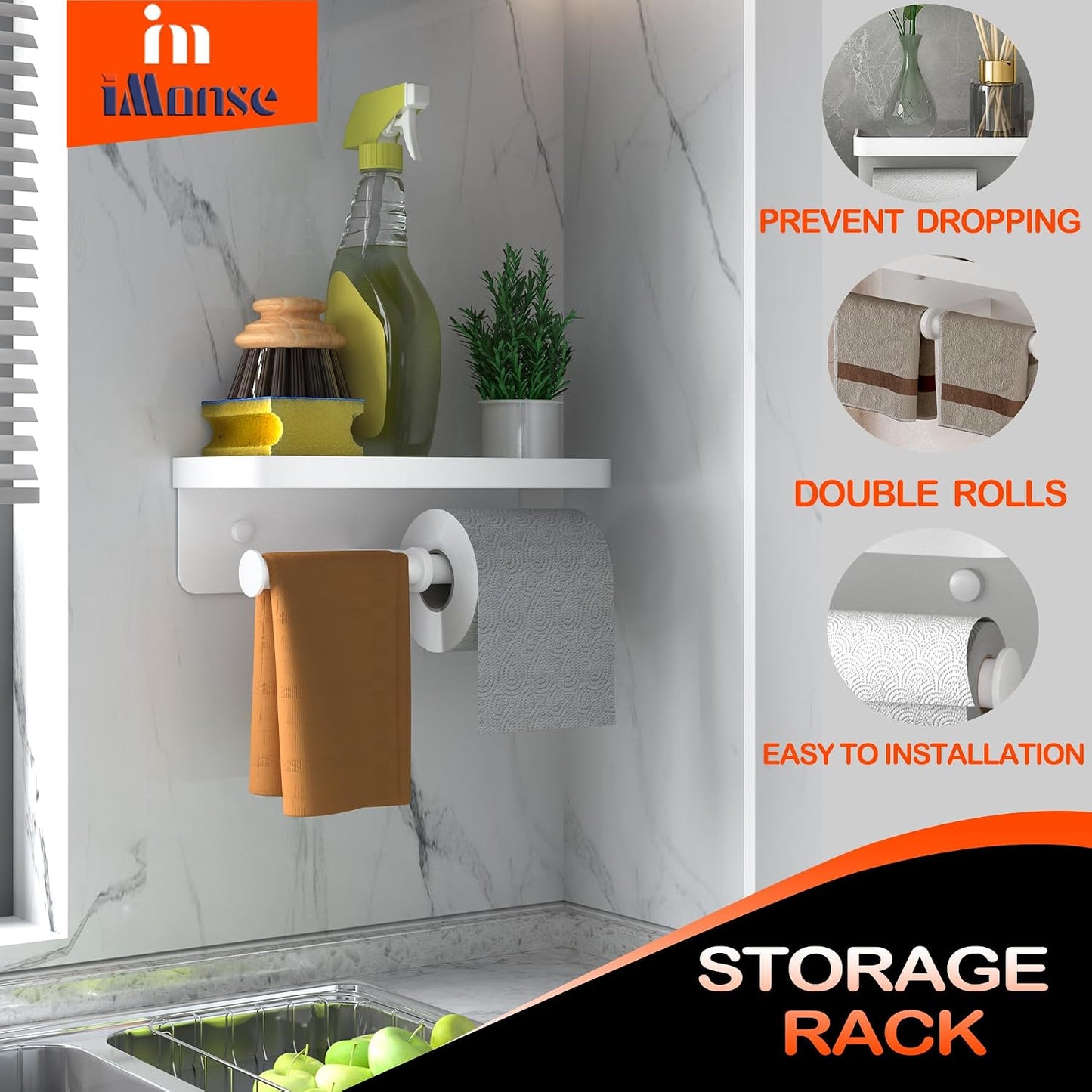 Double Toilet Paper Holder with Shelf, iMonse Paper Towel Holder Wall Mount,Tissue Roll Holder for Bathroom Kitchen RV