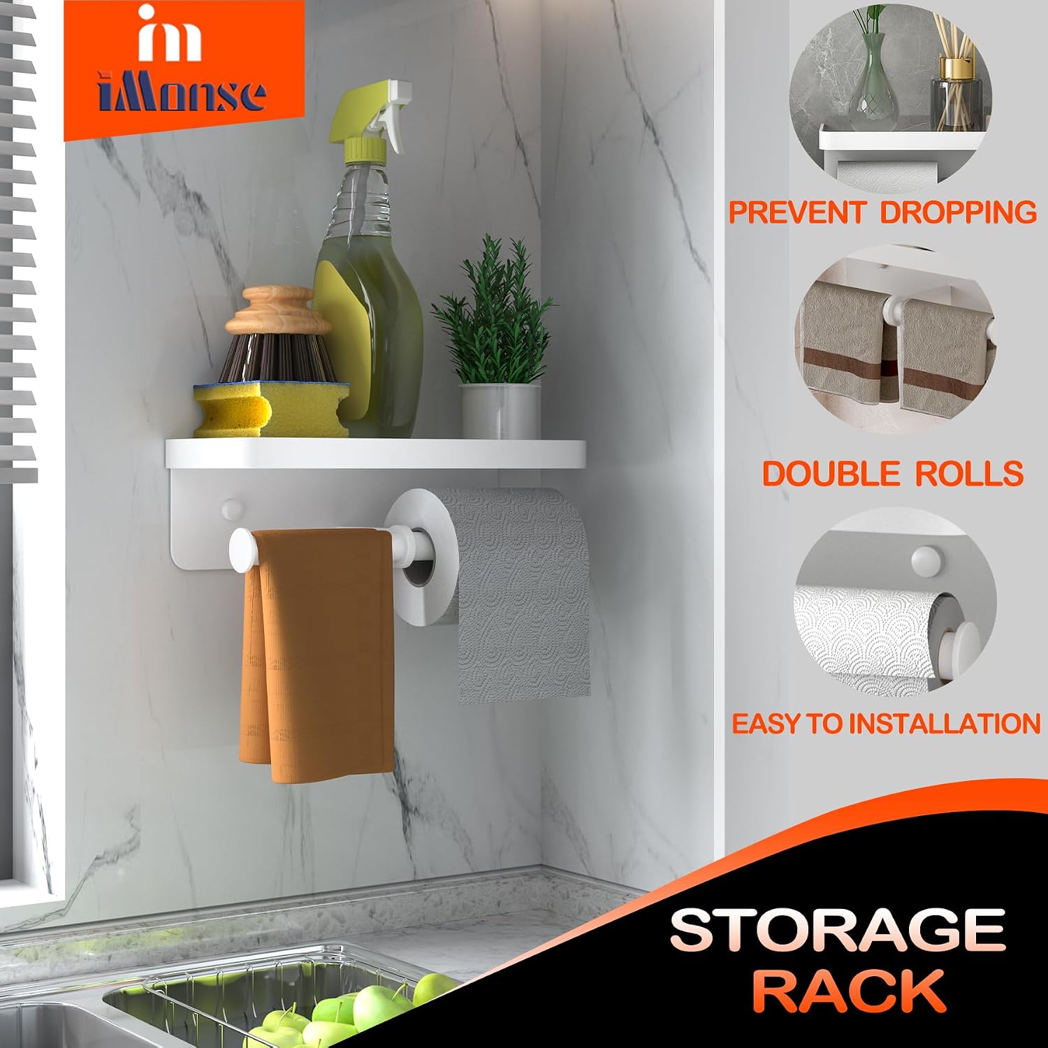 Double Toilet Paper Holder with Shelf, iMonse Paper Towel Holder Wall Mount,Tissue Roll Holder for Bathroom Kitchen RV