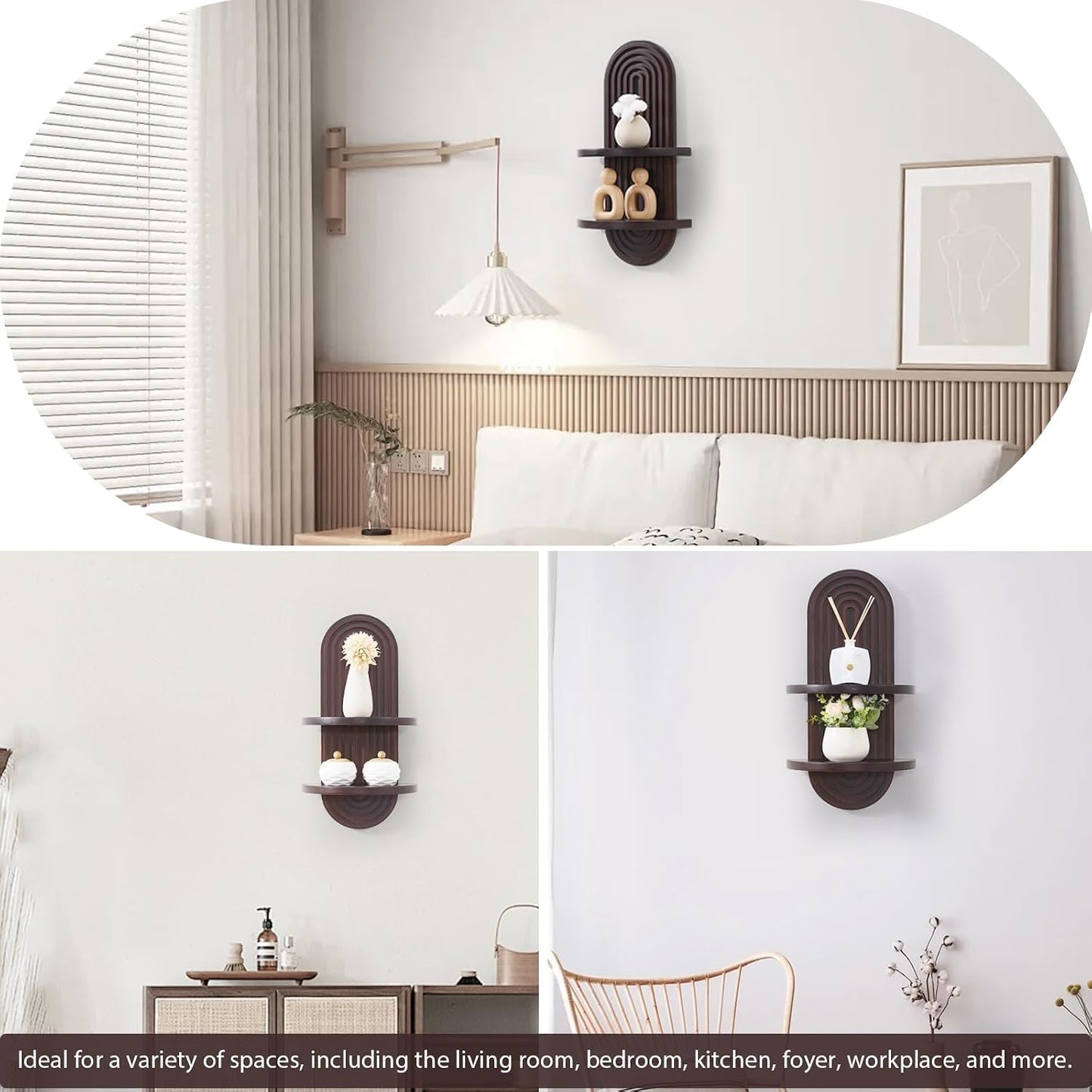 Arched Wood Design Mid-Century Rainbow Decor Floating Shelves / 22 x 11.8 / Dark Brown