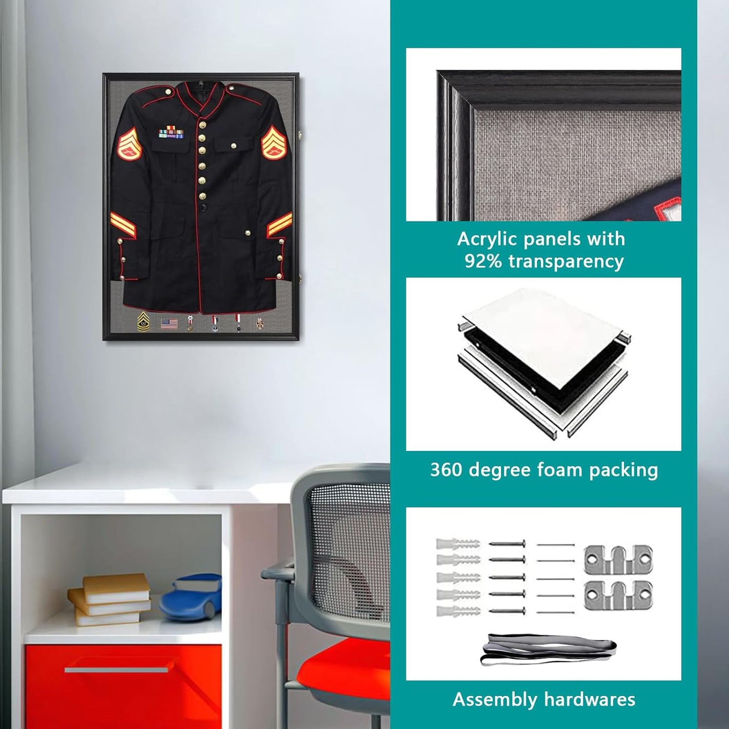 IHEIPYE Large Jersey Frame Display Case Lockable, Sport Jersey Shadow Box with 98% UV Protection Acrylic and Hanger for