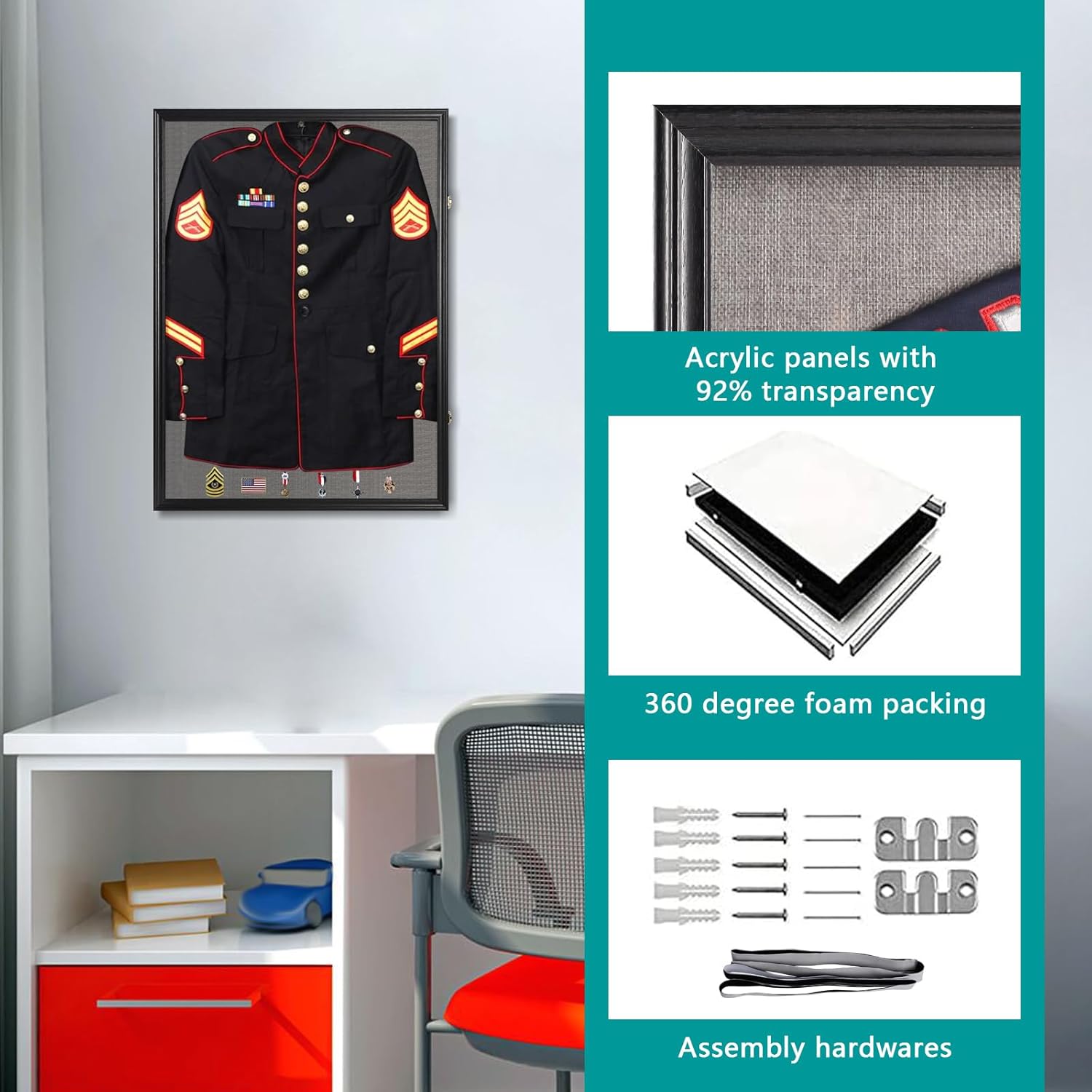 IHEIPYE Large Jersey Frame Display Case Lockable, Sport Jersey Shadow Box with 98% UV Protection Acrylic and Hanger for