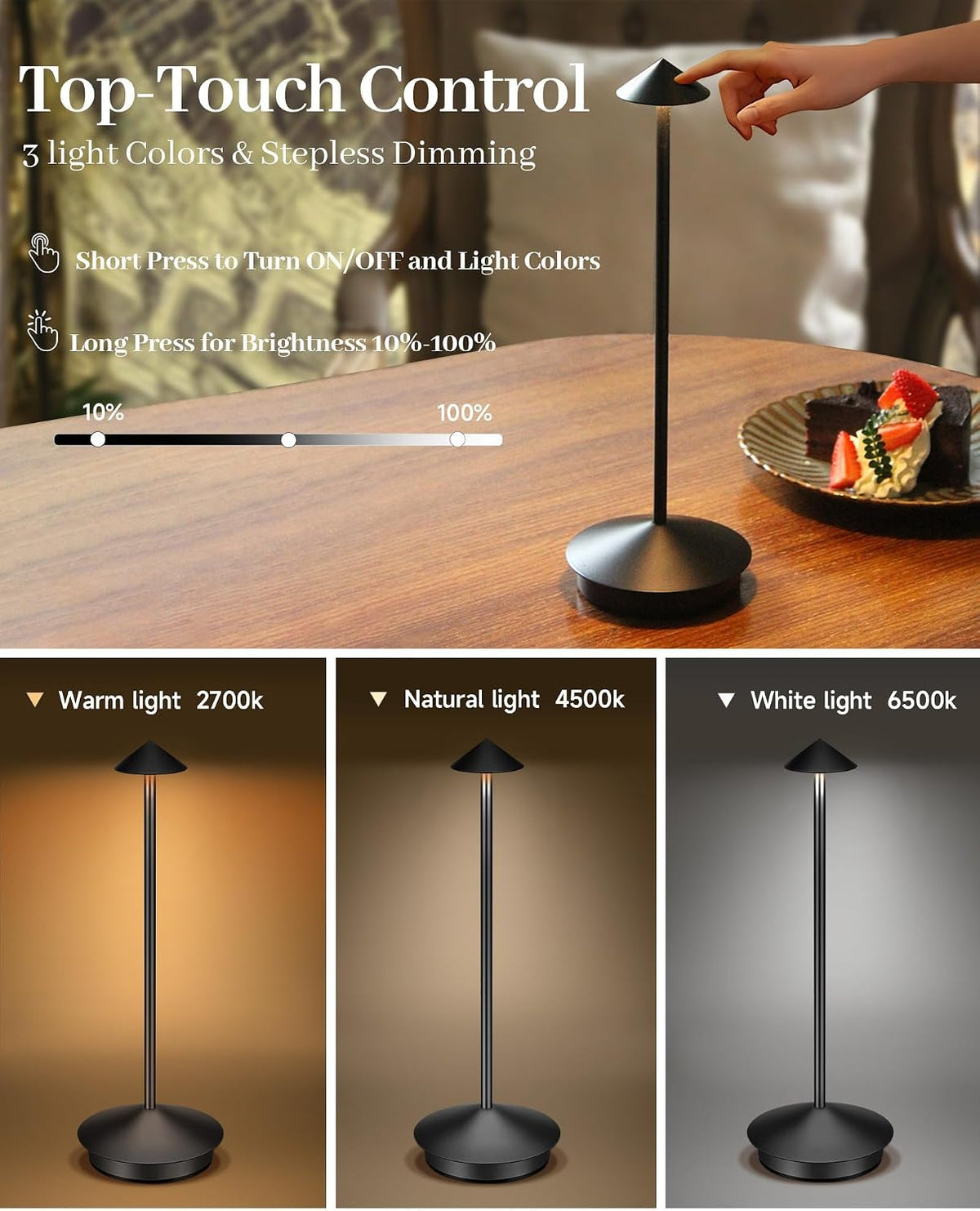 Portable Led Cordless Lamp Table Light 2 Pack, Rechargeable 6000mAh Battery Outdoor Table Lamp for Dinning Restaurant