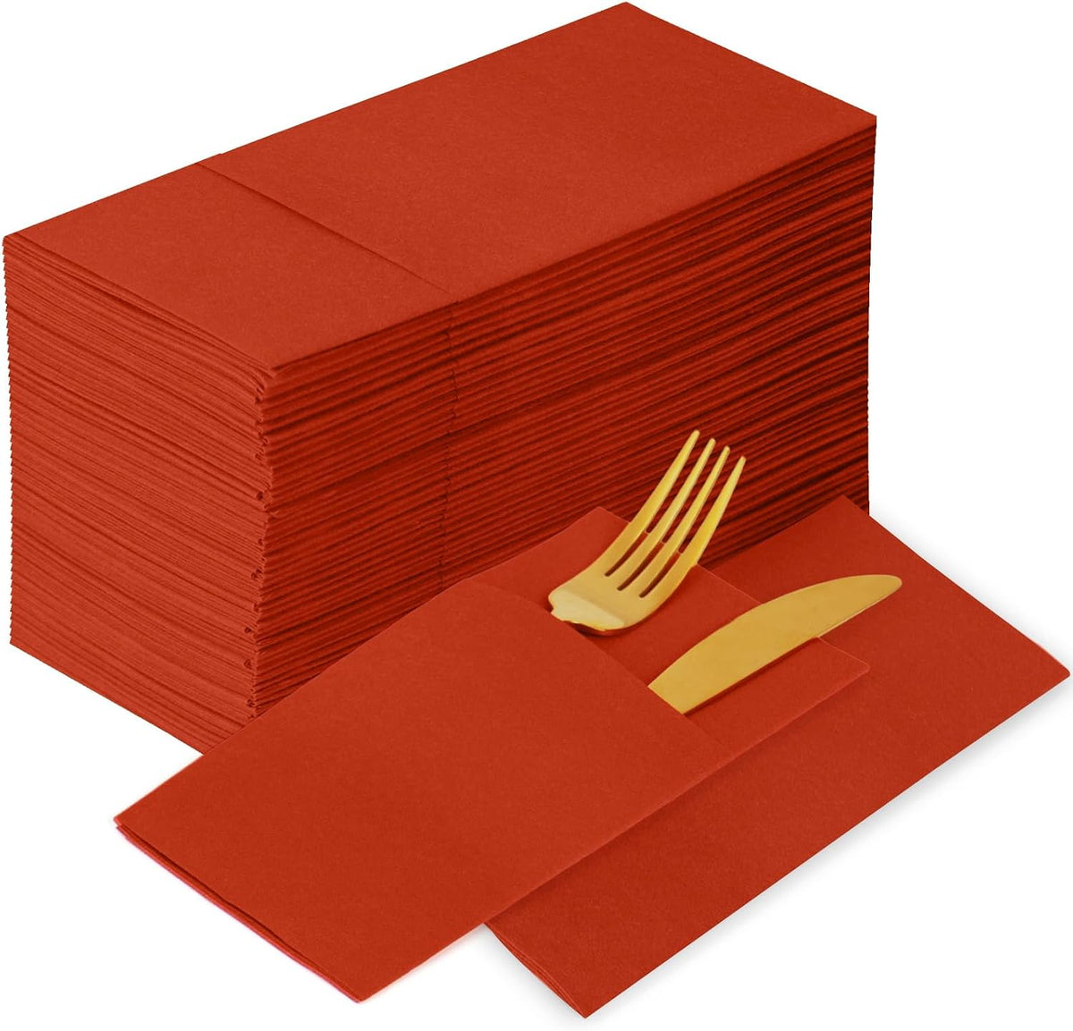 KAMMAK Dinner Napkins Disposbale Cloth Like Paper Napkins with Pocket 100 Pack Terracotta and Orange Wedding Reception Guest Hand Towel for Party Decoration, Bathroon, Kitchen (16.5 x 16.5 inch)