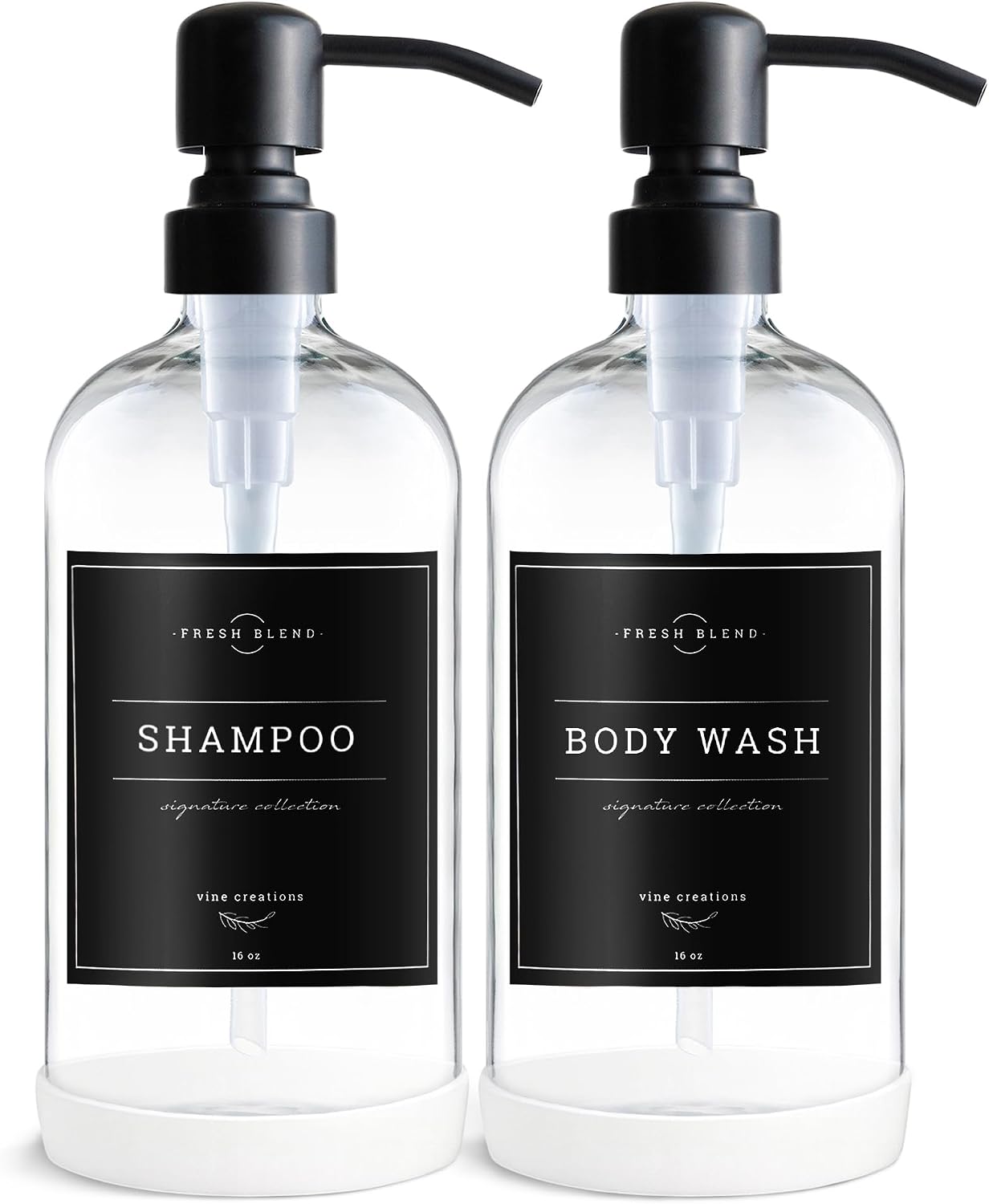Vine Creations Clear Glass Soap Dispenser, 2 Pack Kitchen Soap Dispenser Set with Stainless Steel Pump, 16 oz Dish Soap