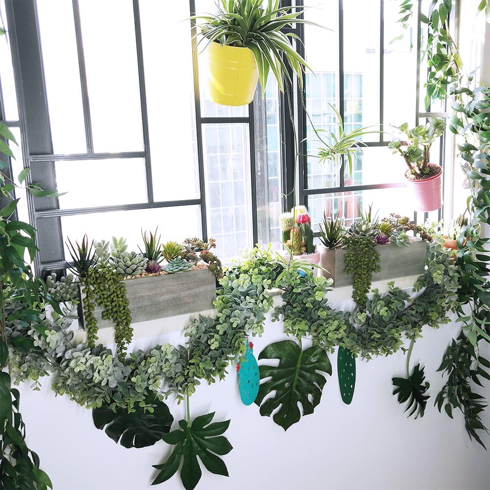 Artificial Potted Succulents Plants Arrangement Fake Succulent Plants in Rectangular Wooden Pot