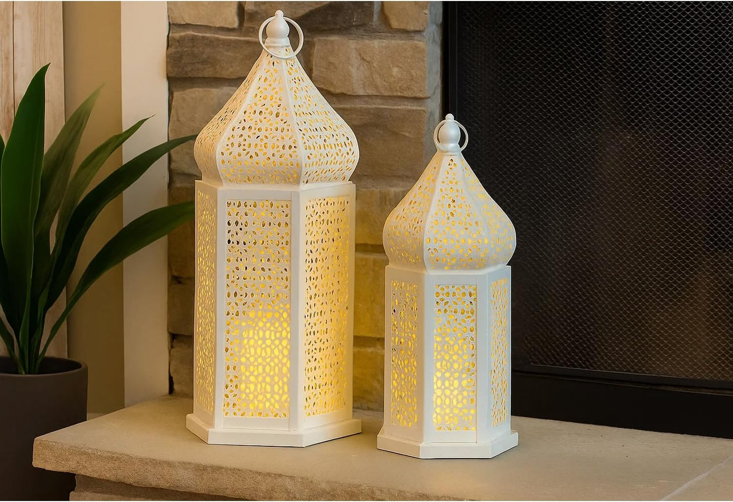 VELA LANTERNS Large Temple Tower Moroccan Lantern Lamp Decorative Candle Holders for Ramadan Decorations, Hanging
