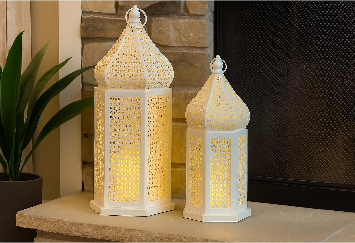VELA LANTERNS Large Temple Tower Moroccan Lantern Lamp Decorative Candle Holders for Ramadan Decorations, Hanging