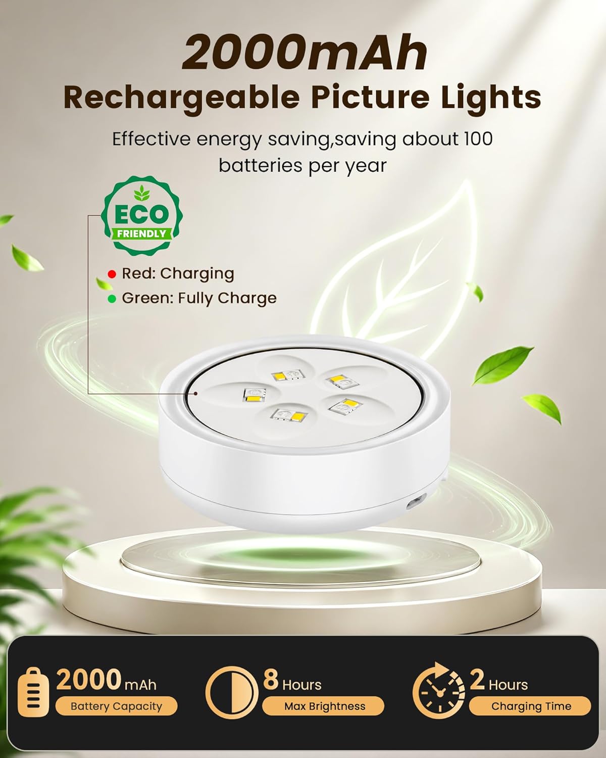 Picture Lights for Wall,Wireless 2000mAh Rechargeable Magnetic LED Puck Lights with Remote,3 Color Temps and 12