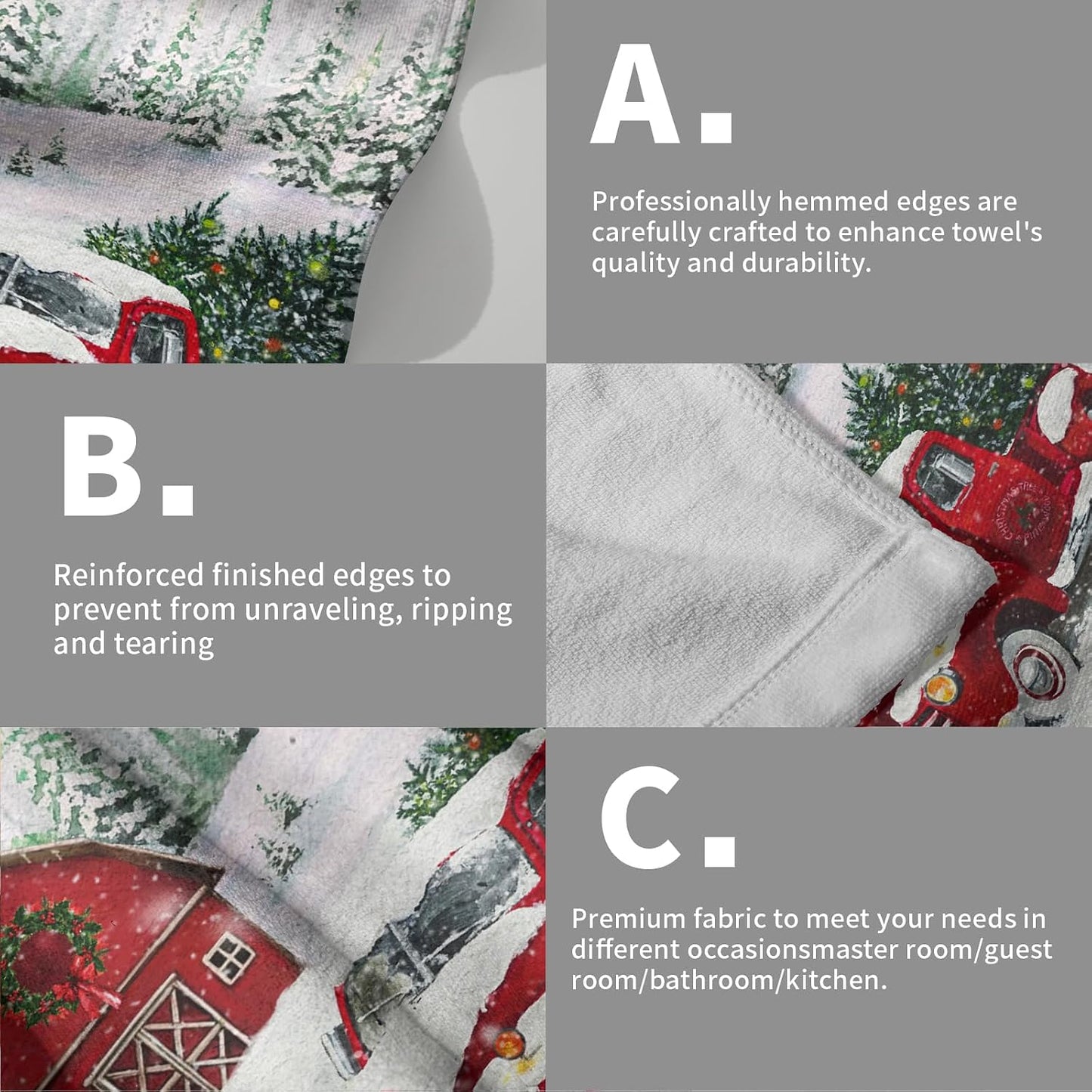 Giwawa Merry Christmas Hand Towels Set of 2 Red Truck Face Guest Towel Xmas Holiday Decorative Soft Fingertip Towel for