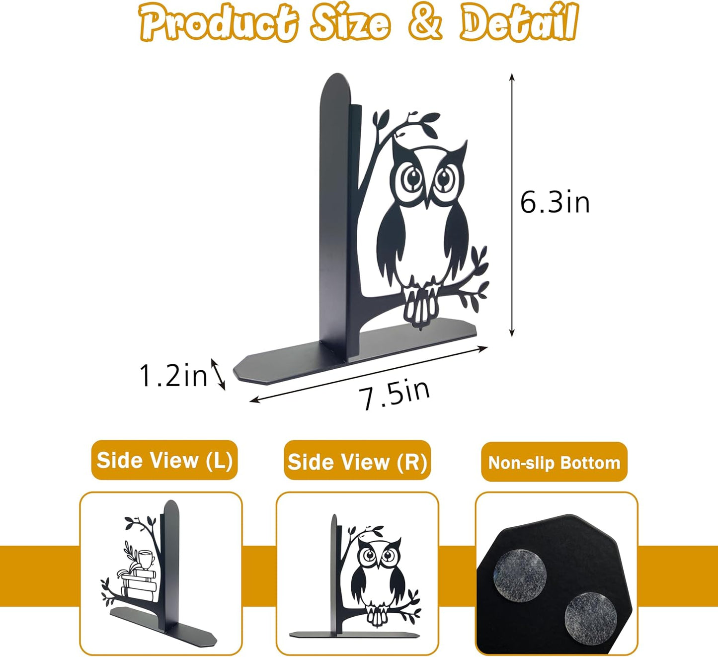 Owl and Books Metal Bookends Owl Book Ends