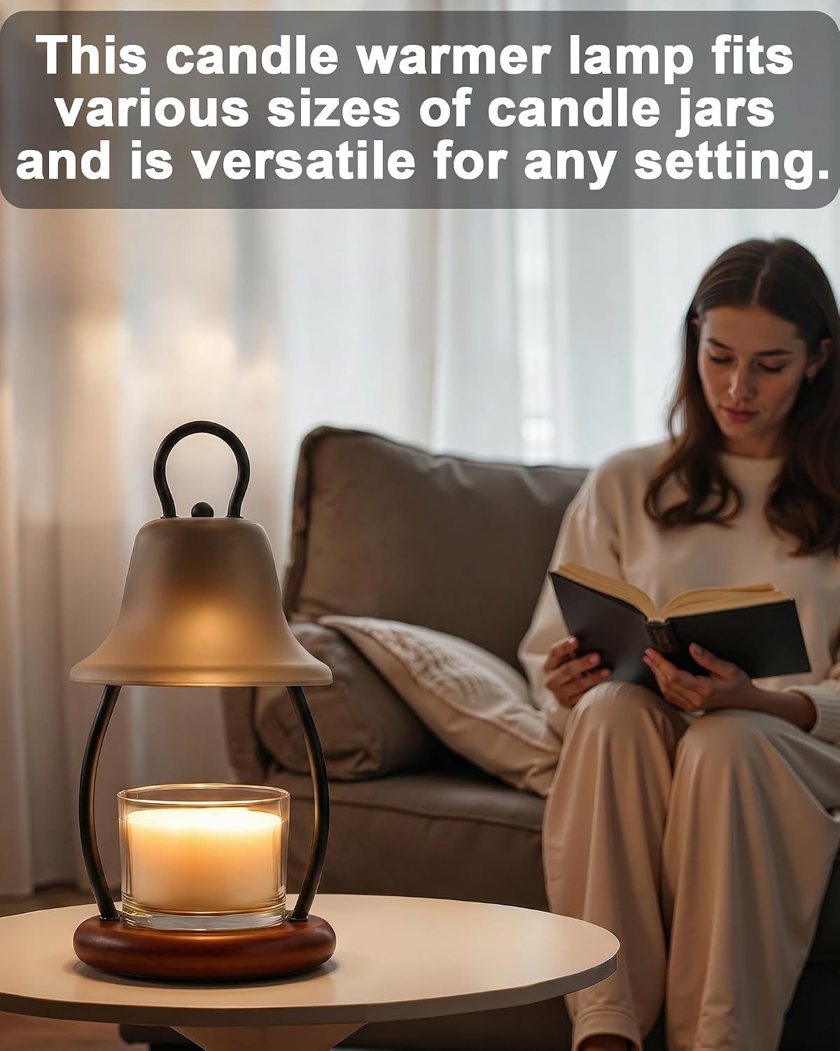 Candle Warmer Lamp with Timer, Dimmable, Adjustable Height, Black | 2 bulbs included, no flame needed, 1-year warranty