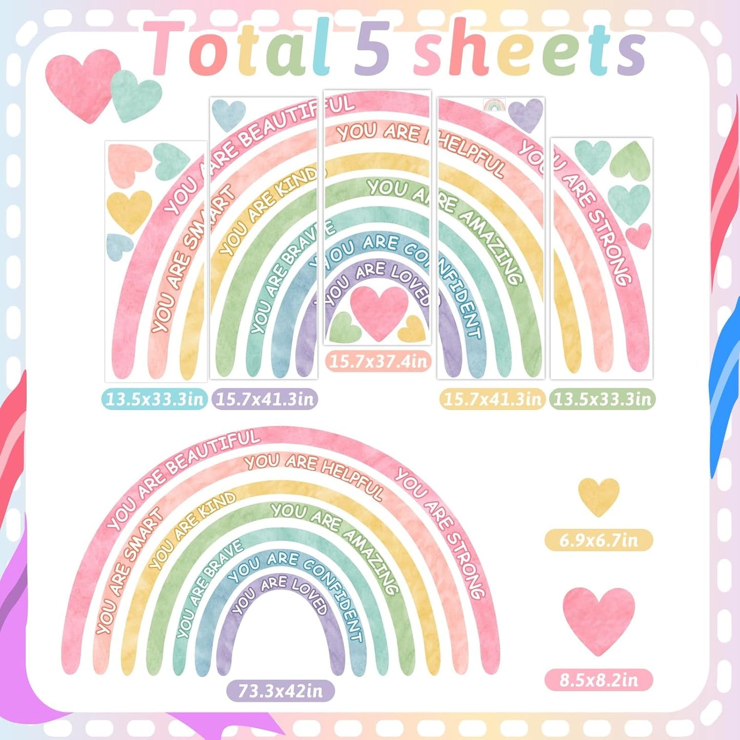 Large Rainbow Wall Stickers Kids Inspirational Wall Decal for Girl Bedroom Peel / Watercolor Blue