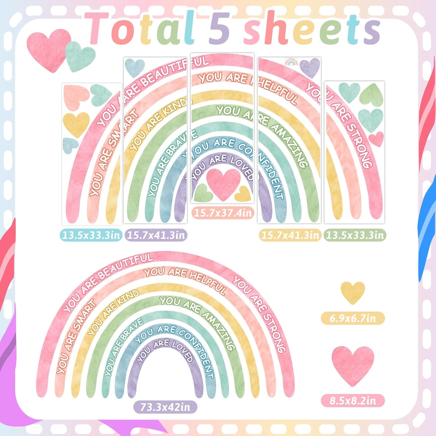 Large Rainbow Wall Stickers Kids Inspirational Wall Decal for Girl Bedroom Peel / Watercolor Blue