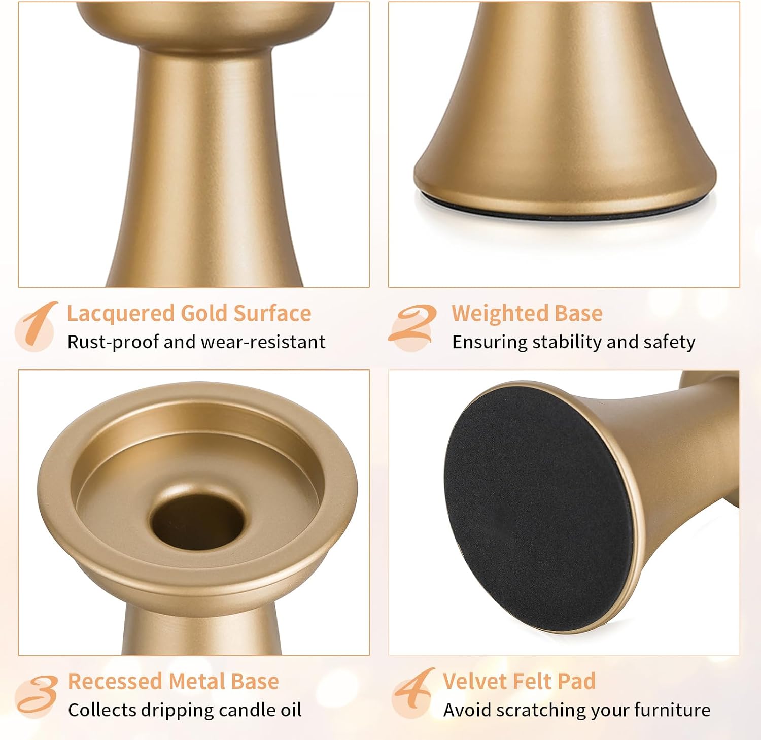 NUPTIO Gold Candlestick Holder for Centerpiece: Set of 6 Hurricane Taper Candle Holders with Glass Cylinder Sleeve