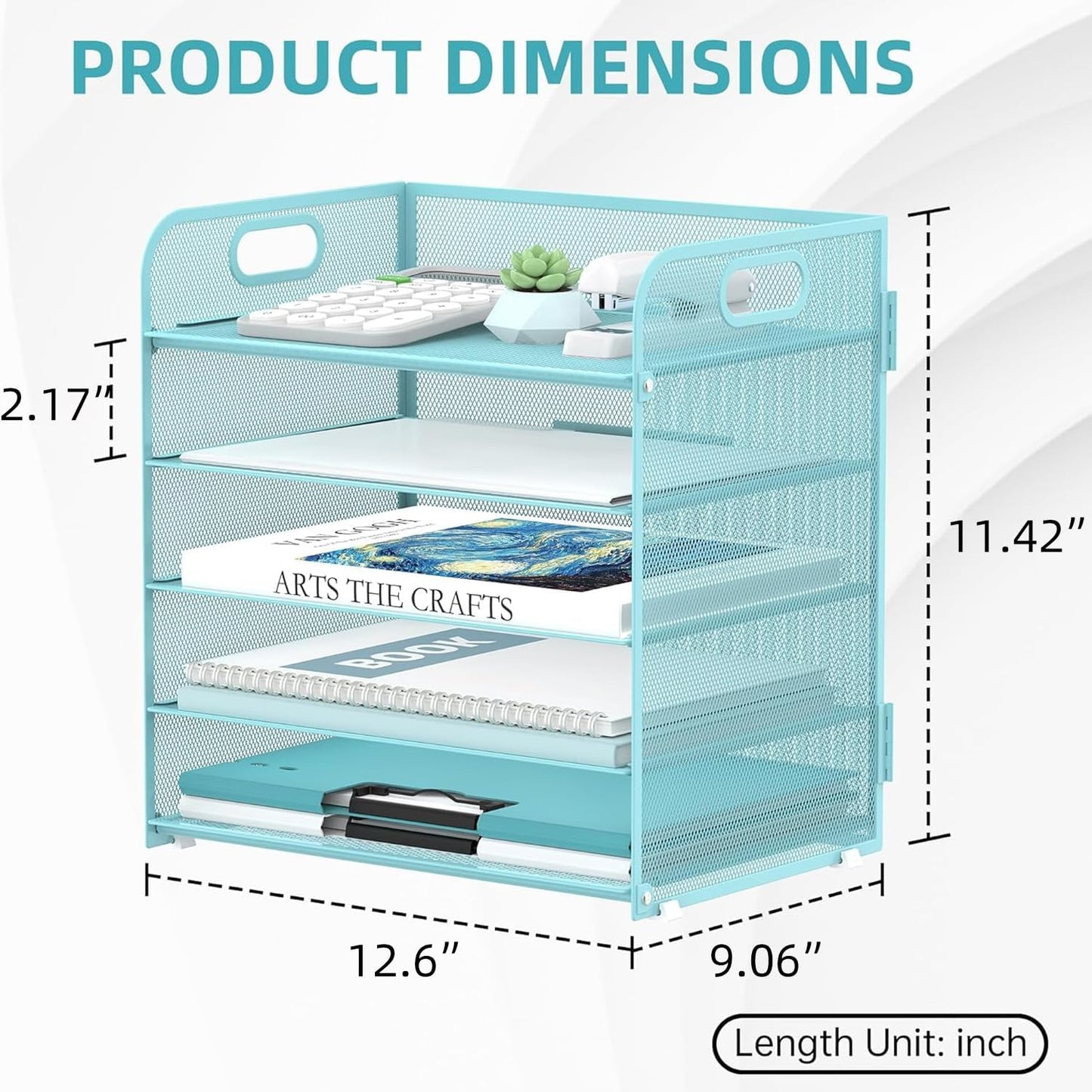 2 Pack 5-Tier Blue Desk Organizer with Handle Mesh Desk File/Paper Organizer Letter Tray for Office, School and Home