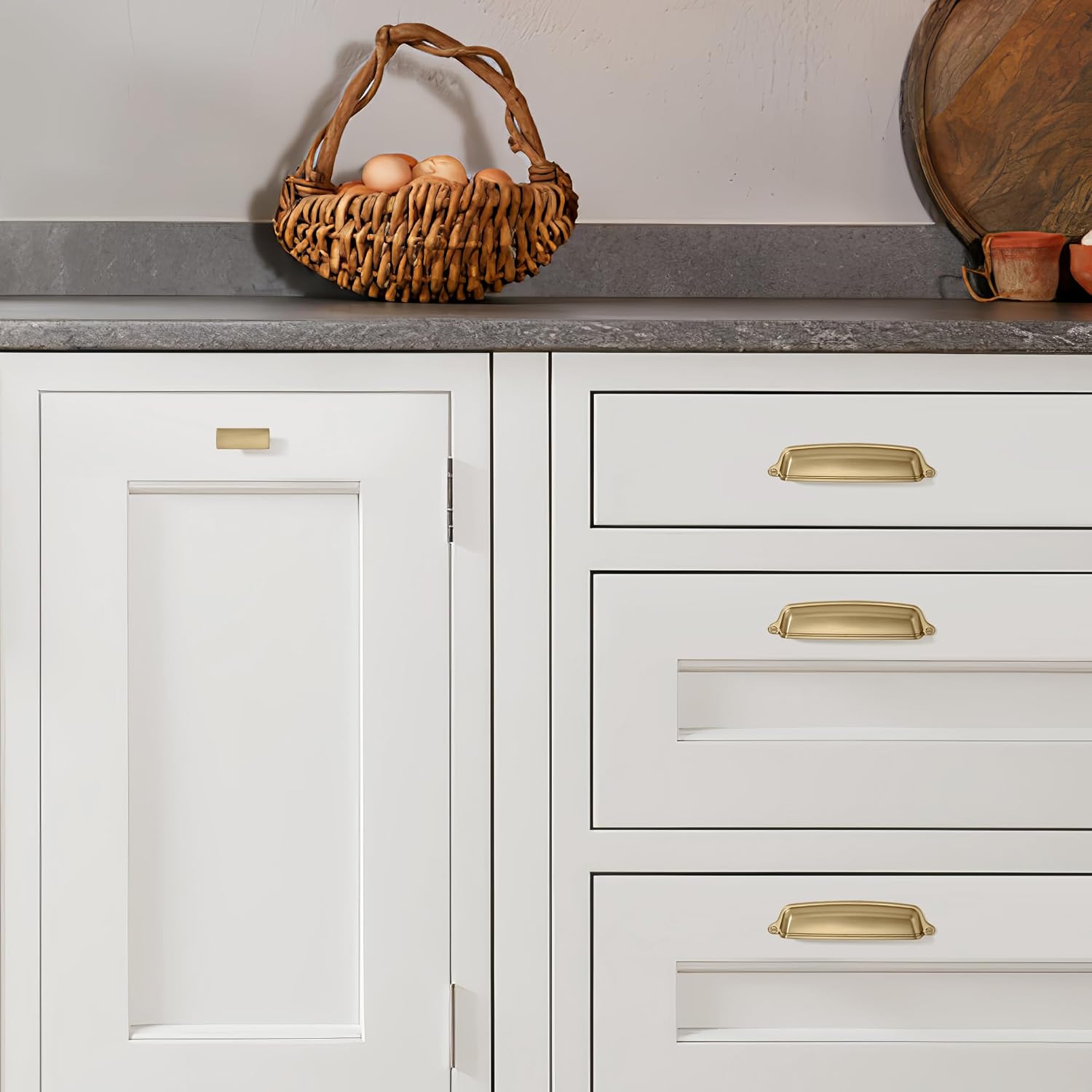 Easy to Install / Cup Pulls 3 Inch Hole Center / Brushed Brass / Gold / 3 Inch