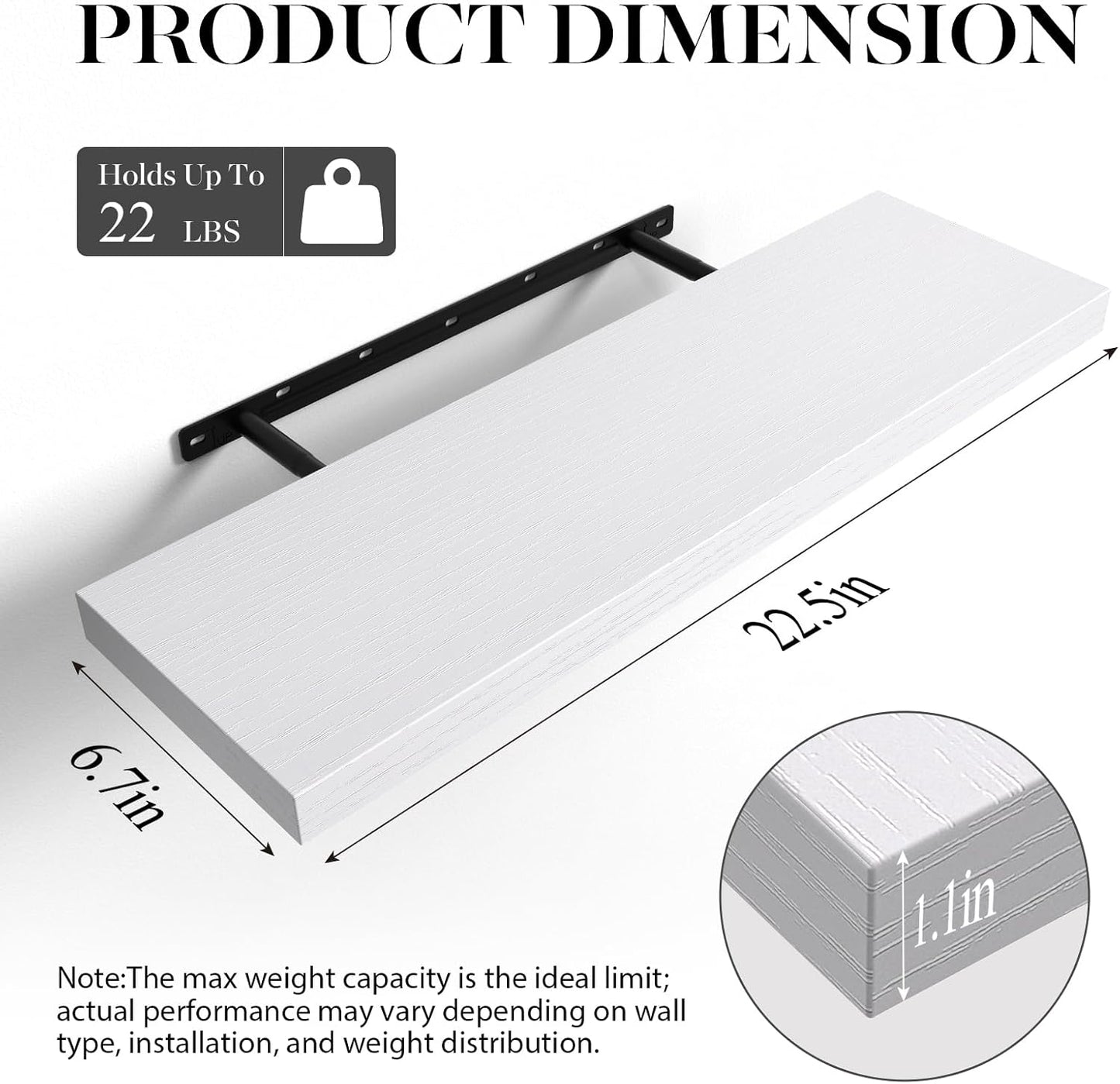 Floating Shelves White / White - Modern Minimalist Style / 22.5inches / Set of 2