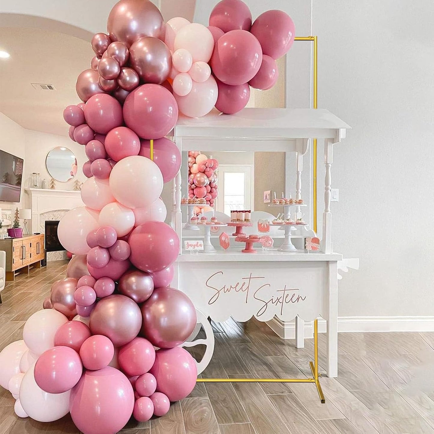Metal Wedding Arch Backdrop Stand FT Square Balloon Arch Frame / 6.6FT X3ft / Gold / 6.6 x 3.3