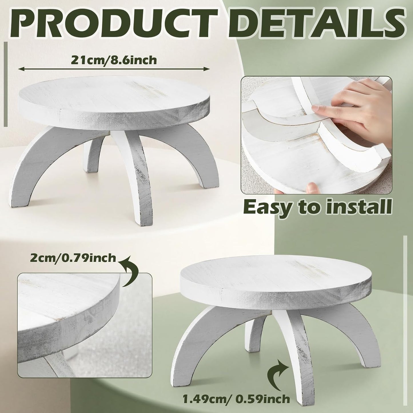 Short Plant Stand Small Wood Plant Stool Low Wood Riser Pedestal Display / Round / White / Set of 2