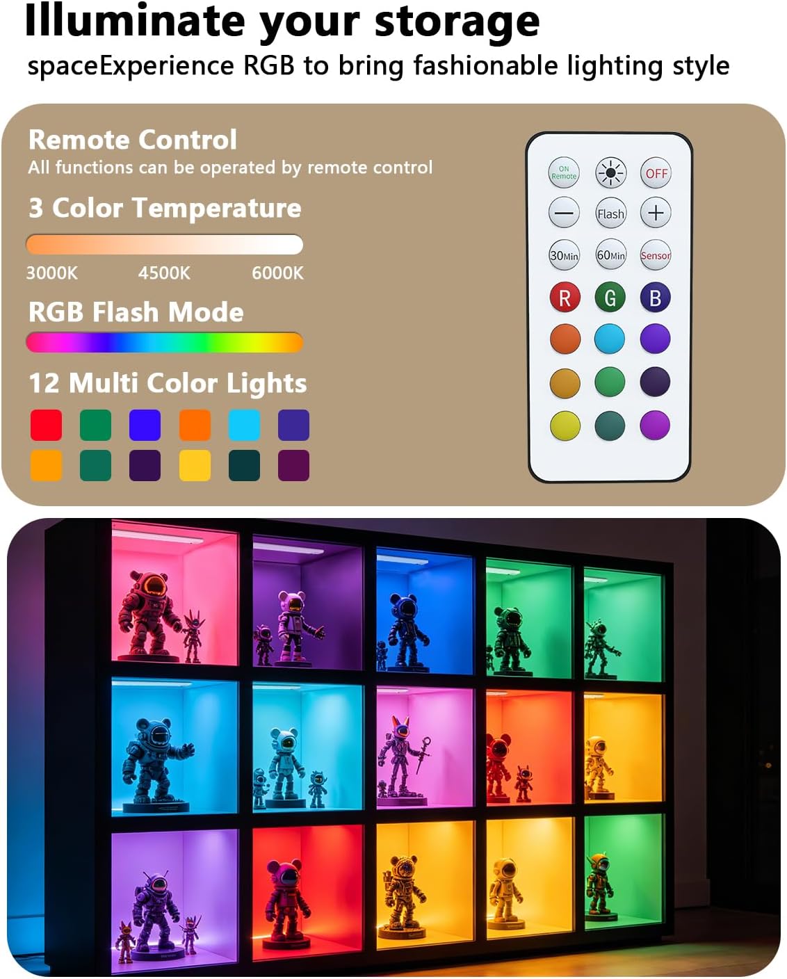 Under Cabinet Lighting,RGB Motion Sensor Night Lights,Rechargeable Under Cabinet Lights,15 Colors Dimmable Bar Light