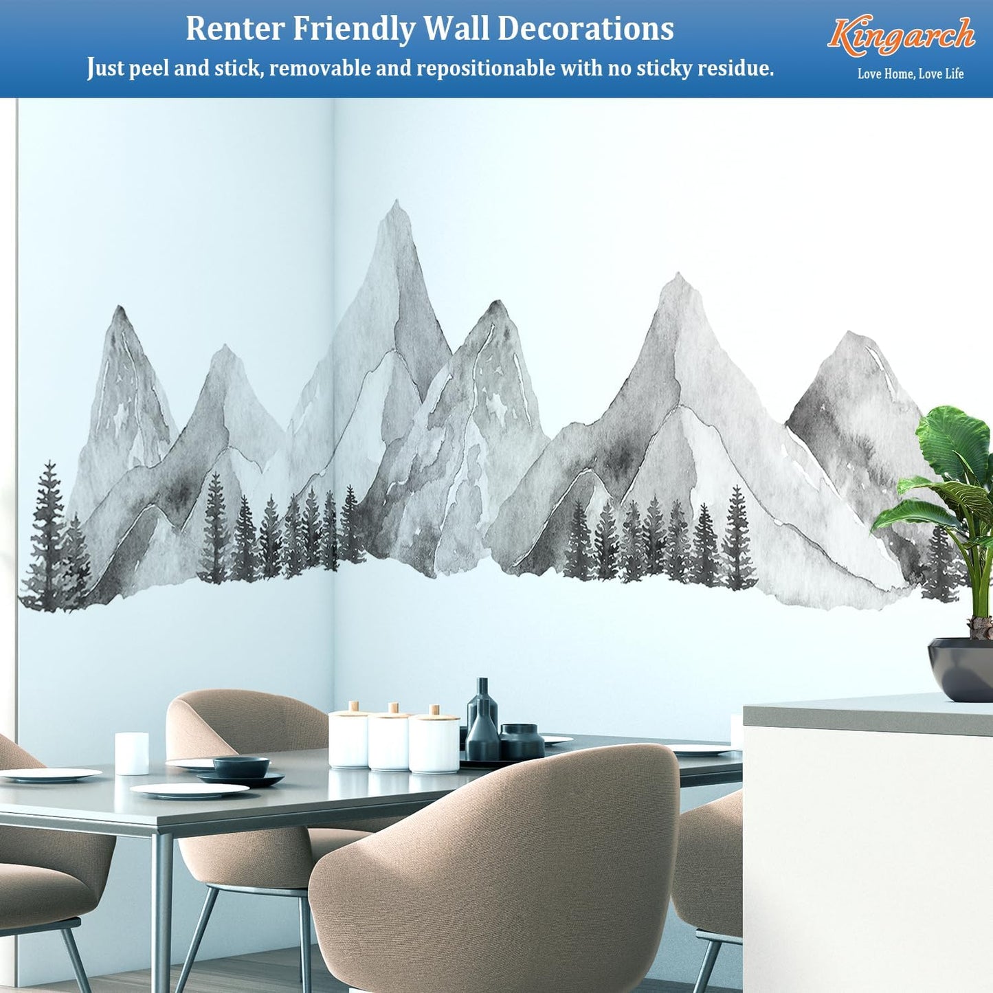 Large Mountain Wall Decals / Gray