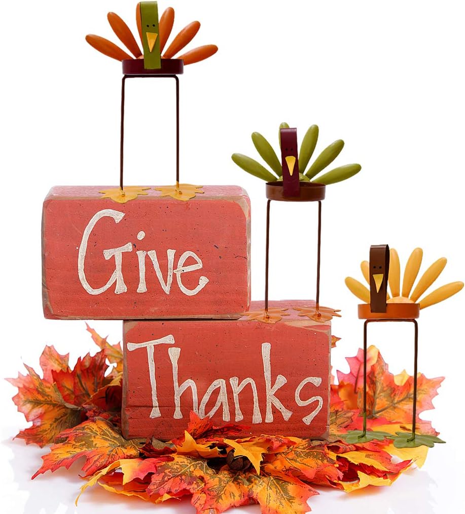 Attraction Design Decorative Candle Holder Thanksgiving Turkey Decorations Set of 3, Metal Turkey Home Decor Accent