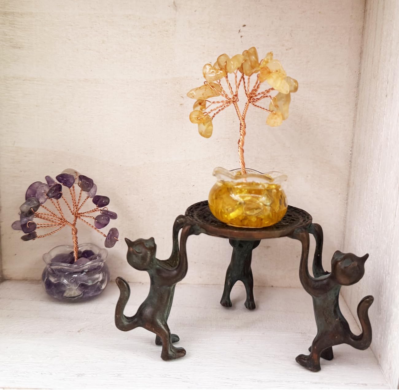 Cat Figurines Rings Earrings Holder Brass Vintage Pedestal Risers for Display Mini / 2.75 x 1.96
