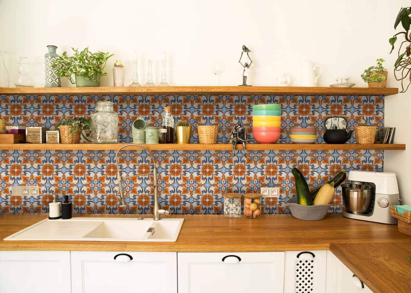 Backsplash Peel and Stick Tile Stickers 24 PC Set Authentic Tile Decals / 4 x 4 / Vintage Orange H7