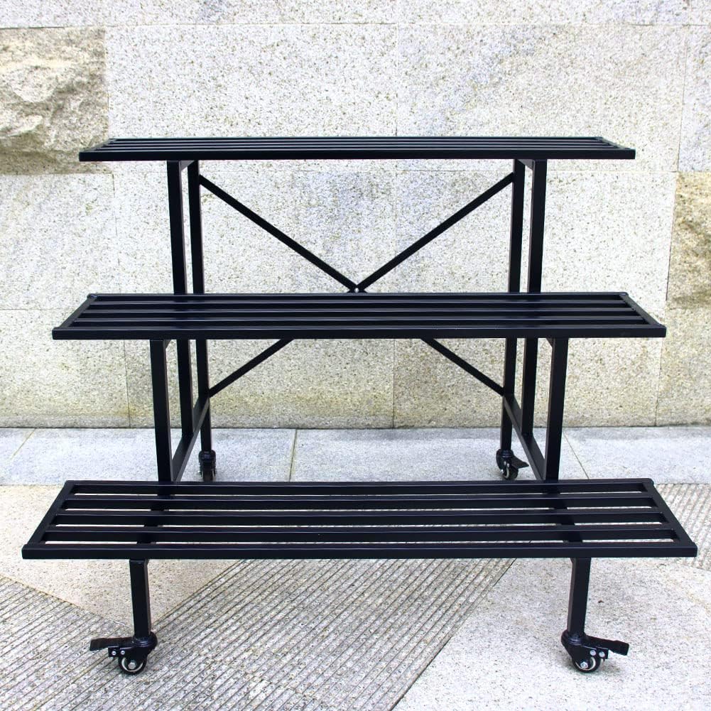 Zhongma 3 Tier Sturdy Metal Plant Stand with Wheels, L35.43 x W26 x H26 inch, Heavy Duty Plant Holder for Home Indoor