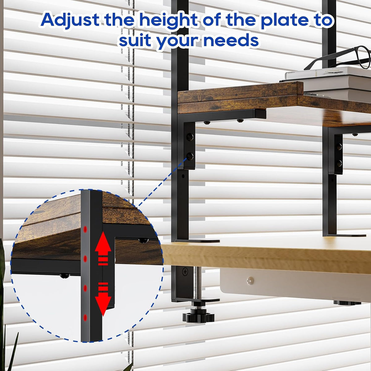 Clamp On Desk Shelf 2-Tier, 12.6 inche Wood Shelving Unit for Office Desk/Gaming Accessories, Tabletop Book Storage