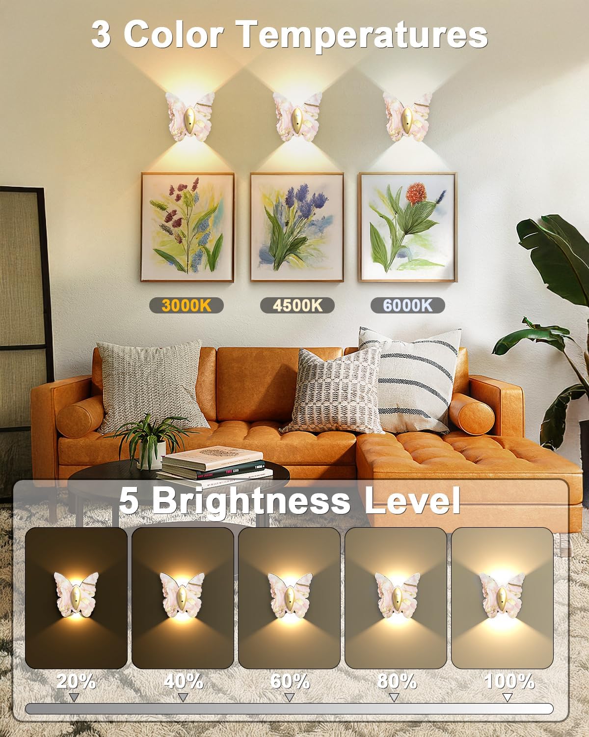 Eneru Motion Sensor Wall Sconce Set of 2, Rechargeable Wall Lights, Indoor | 5000mAh Battery Operated Wall Sconces