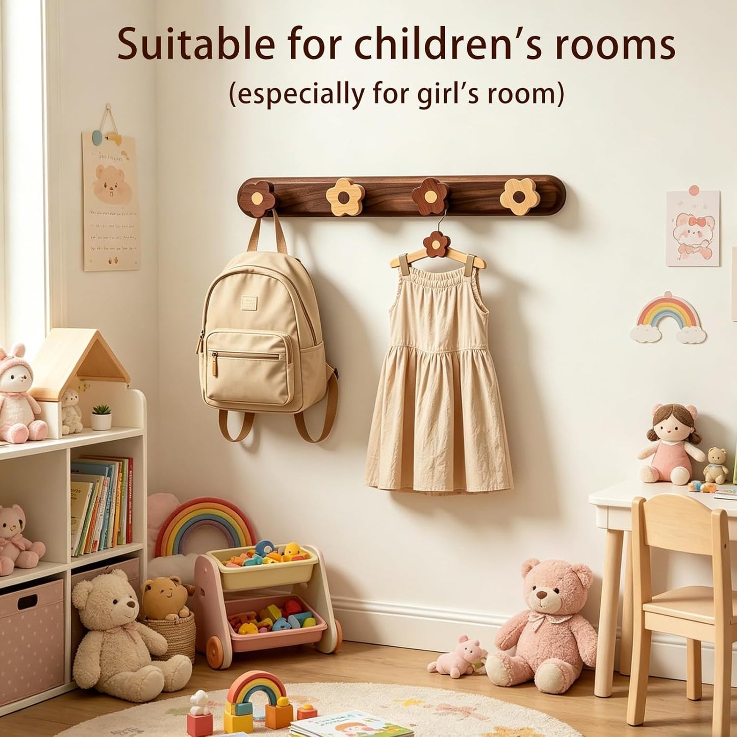 Wood Flower Coat Hooks for Hanging Clothes / Medium