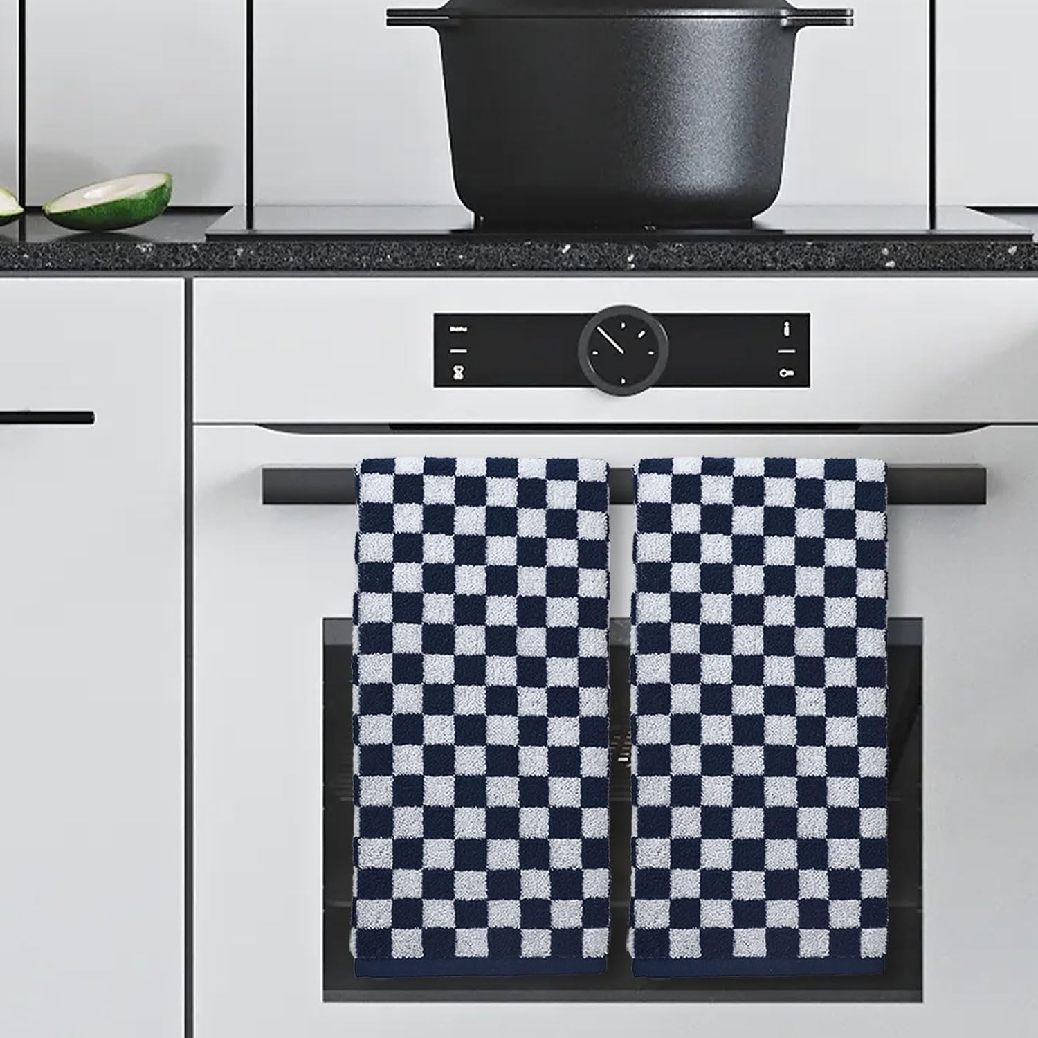 Navy Blue Hand Towels 4 Pack, Cotton Decorative Bathroom Hand Towel | Checkered Kitchen Decor, 13" x 29"