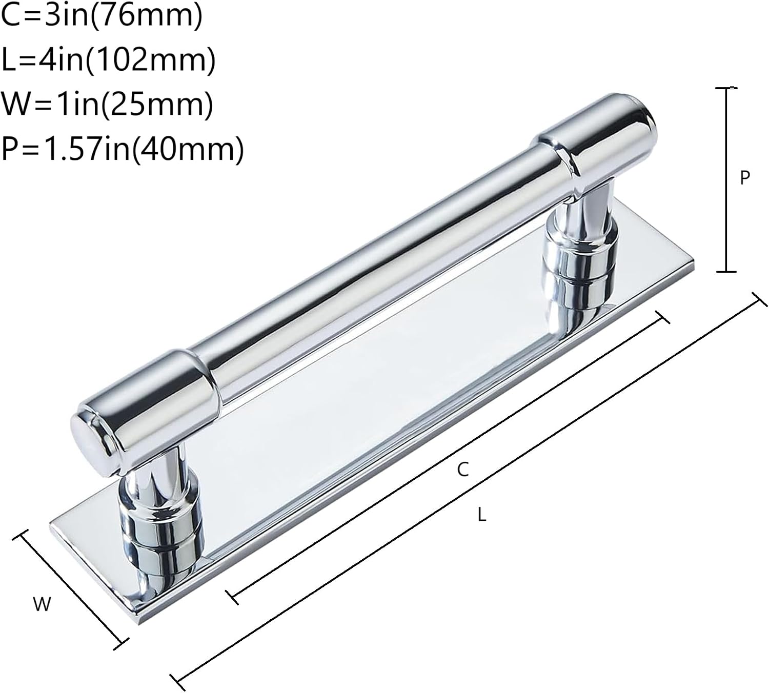 5 Pack 3 Inch(76 mm) Center to Center Polished Chrome Cabinet Pull Backplate with Base Plate Zinc Solid Kitchen Cabinet