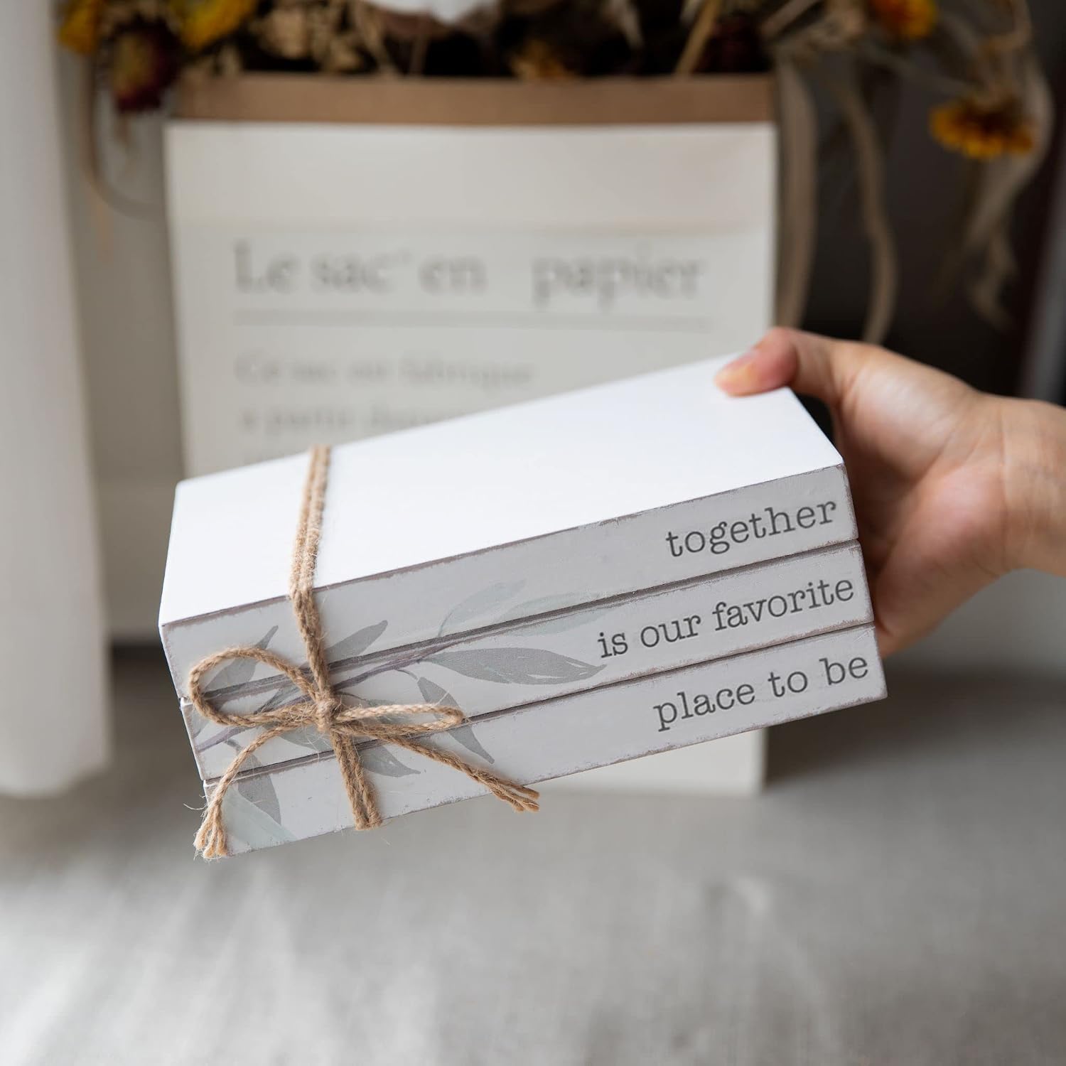 Stacked Wood Books / Together / White / Set of 4