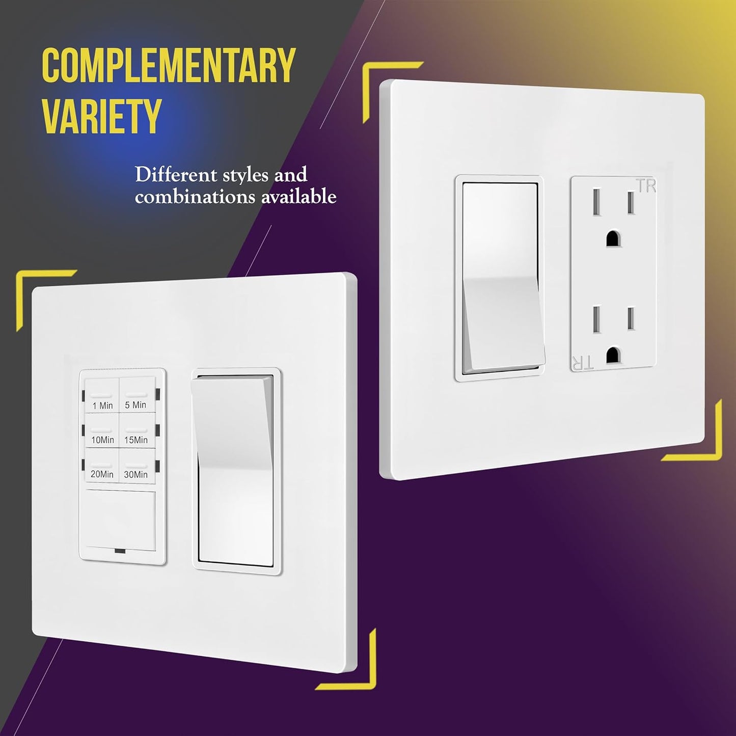 ENERLITES 2-Gang White Mid-Size Screwless Decorator Wall Plate, 10 Pack | Size 4.88" x 4.92", Plate cover Fits light