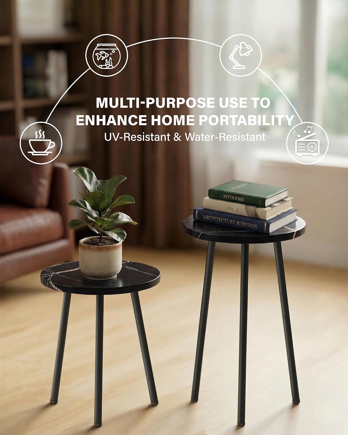 Plant Stand Indoor 2 Pack: Indoor Plant Stand Mid Century Modern Decor | Small Round Plant Table for Indoor Plants