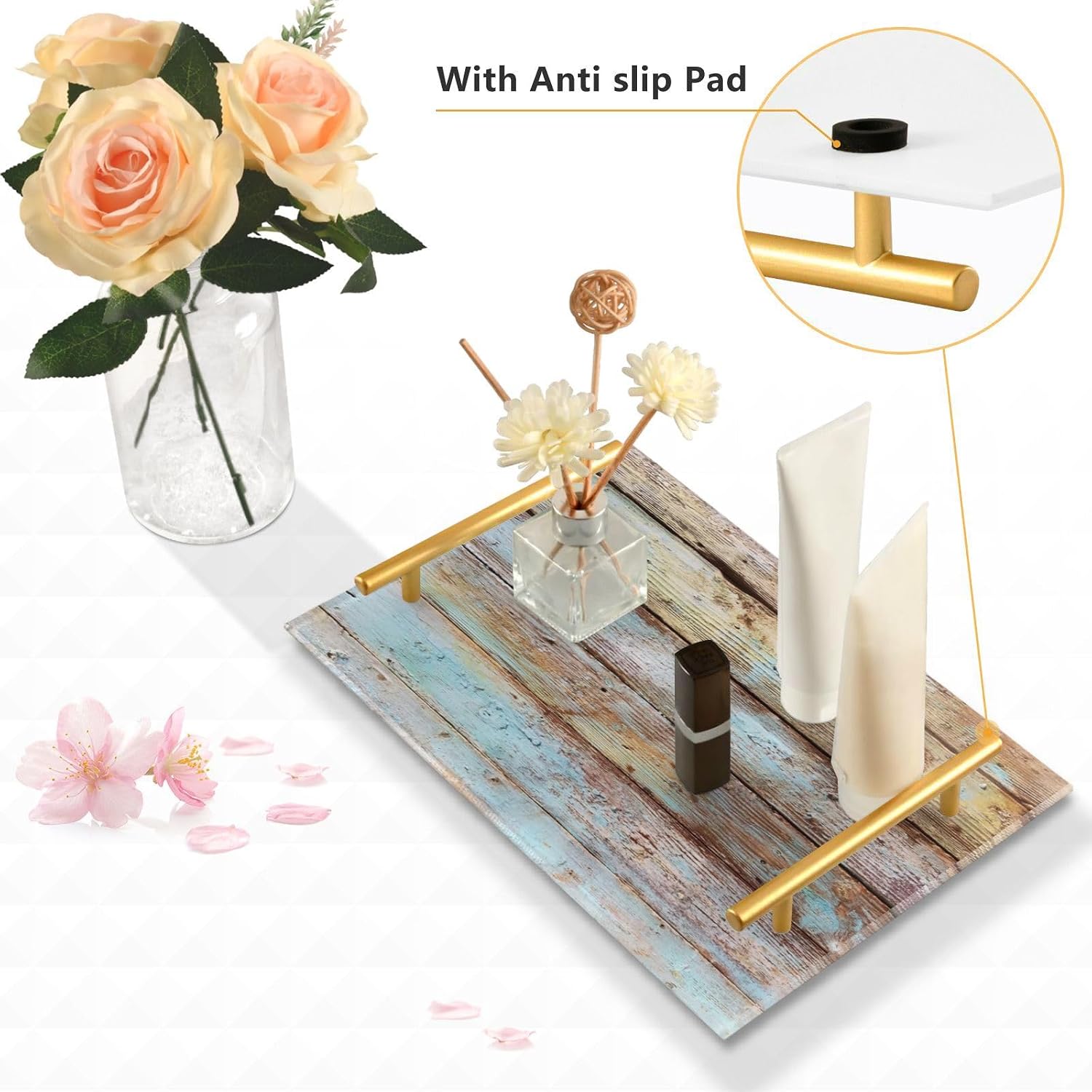 Bathroom Tray Vanity Trays Decorative Acrylic Trays Countertop Organizer Perfume / Wood Teal Brown